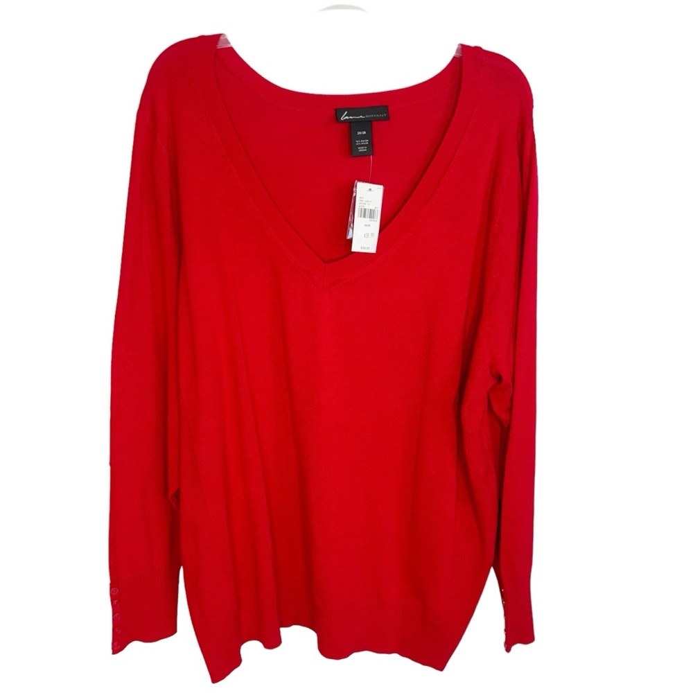 NWT Lane Bryant Sweater 26/28 Red V-Neck Ribbed Collar and Cuffs Button Detail